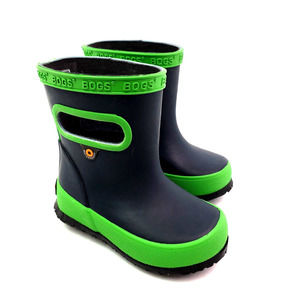 Bogs Bloom Skipper Baby Boy Size 4 Navy Blue Green Waterproof Pull On Rain Boots
